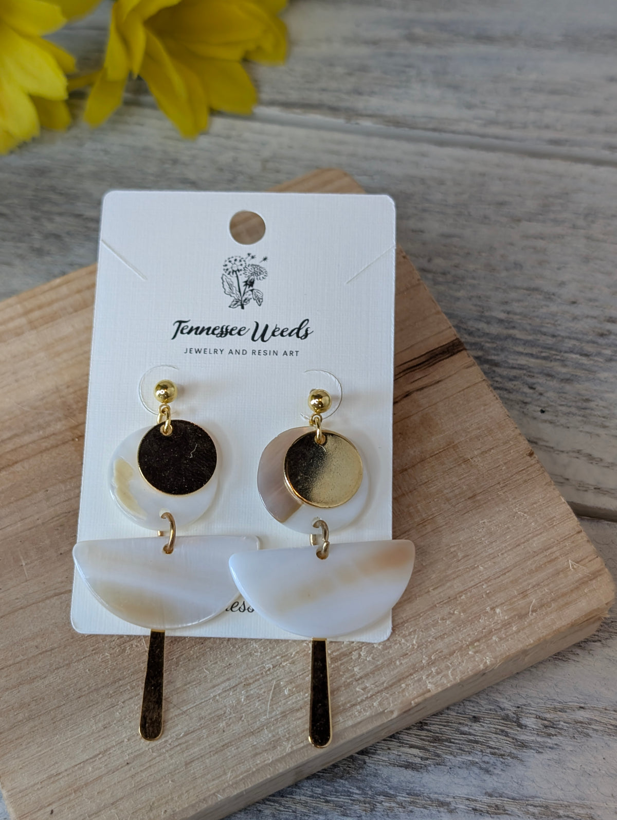 Shell Arc & Gold Disc Drop Earrings