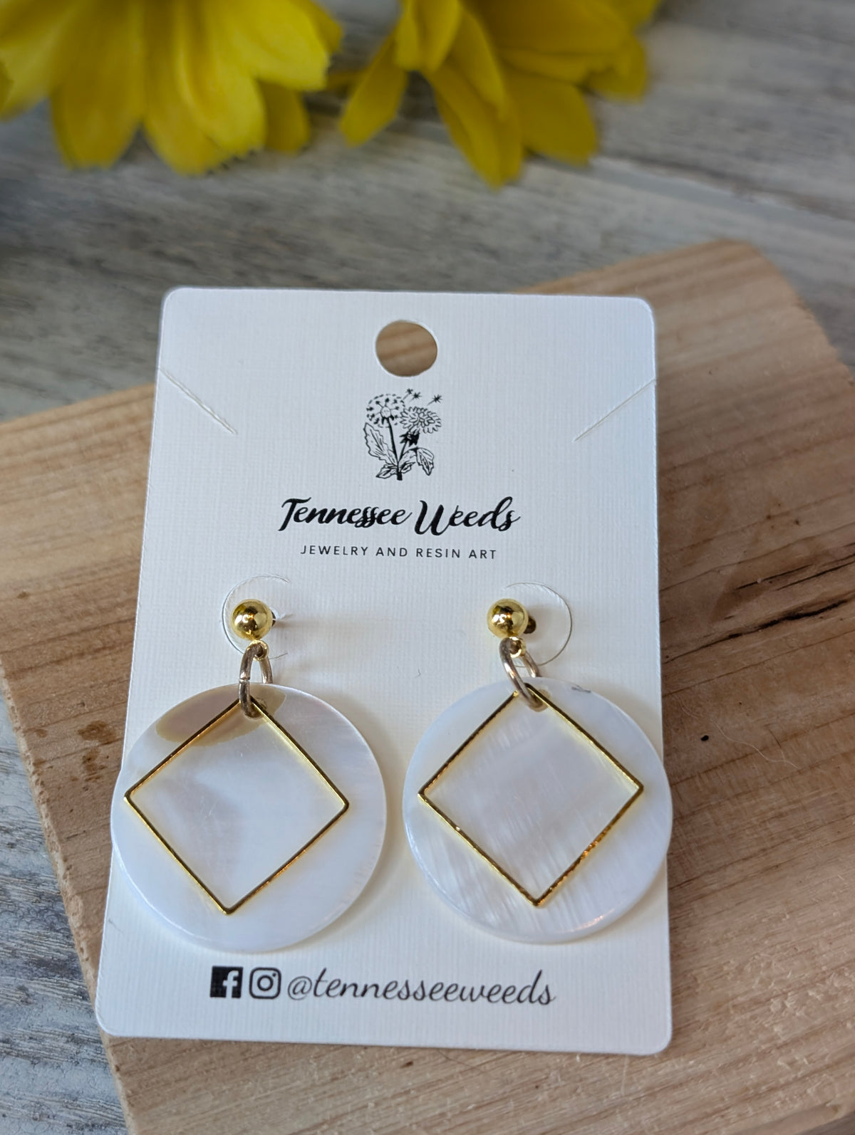Shell Circle & Diamond Earrings