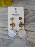 Shell Hoop & Plaid Disc Drop Earrings