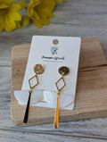 Textured Disc & Diamond Drop Earrings